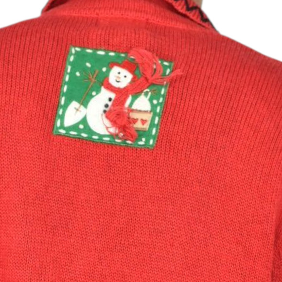 Designer Originals Ugly Christmas Cardigan Sweater Patchwork Plaid Snowman Large - Picture 5 of 16